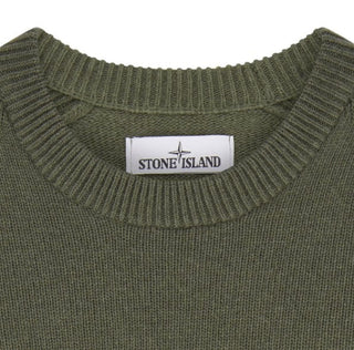 Stone Island Logo Patch Crewneck Knitted Jumper Olive